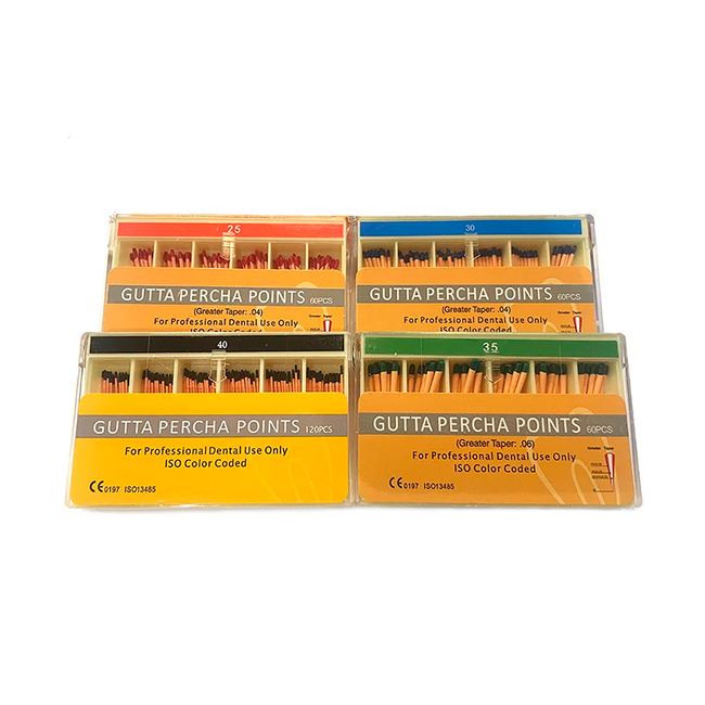 GUTTA PERCHA POINTS - эндоканальные гуттаперчевые штифты, длина 28 мм, конусность 02, 120 шт. | Wellkang (Китай)