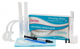 Amazing White Universal Extra 37% + activator agent на 4 персоны набор для эффективного отбеливания с лампой или без.